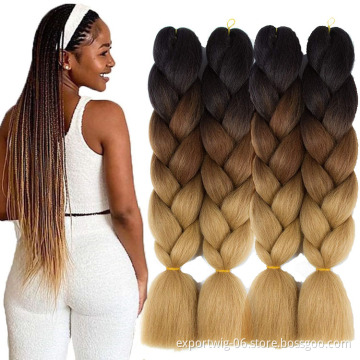 Jumbo Braiding Hair Extensions 24 Inch 100 g Yaki Straight Braid Solid And Ombre Color Synthetic Fiber Yellow Purple Tricolor